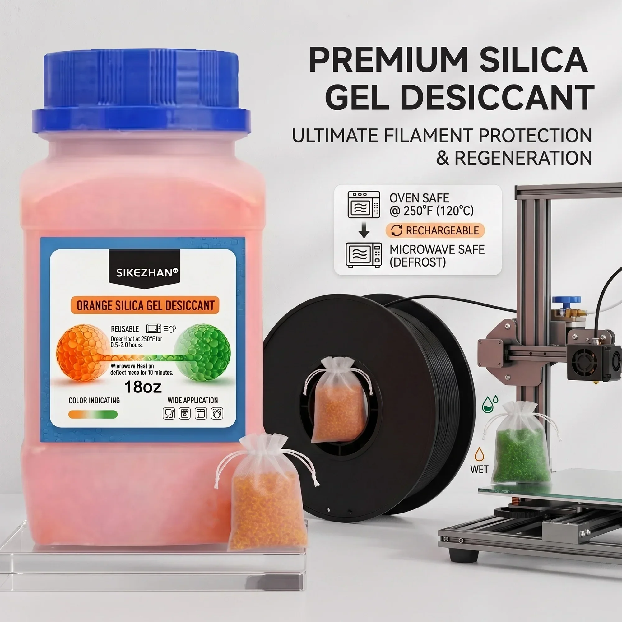Enclosure 3D Printer - Żel krzemionkowy pomarańczowy do filamentoch do